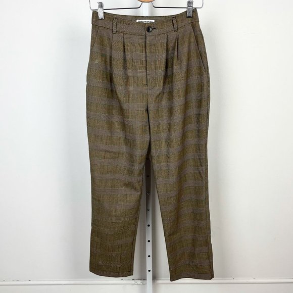 Reformation Pants - Reformation Everett Pants in Cliff -  Plaid High Waist Pleated Deadstock Brown 4